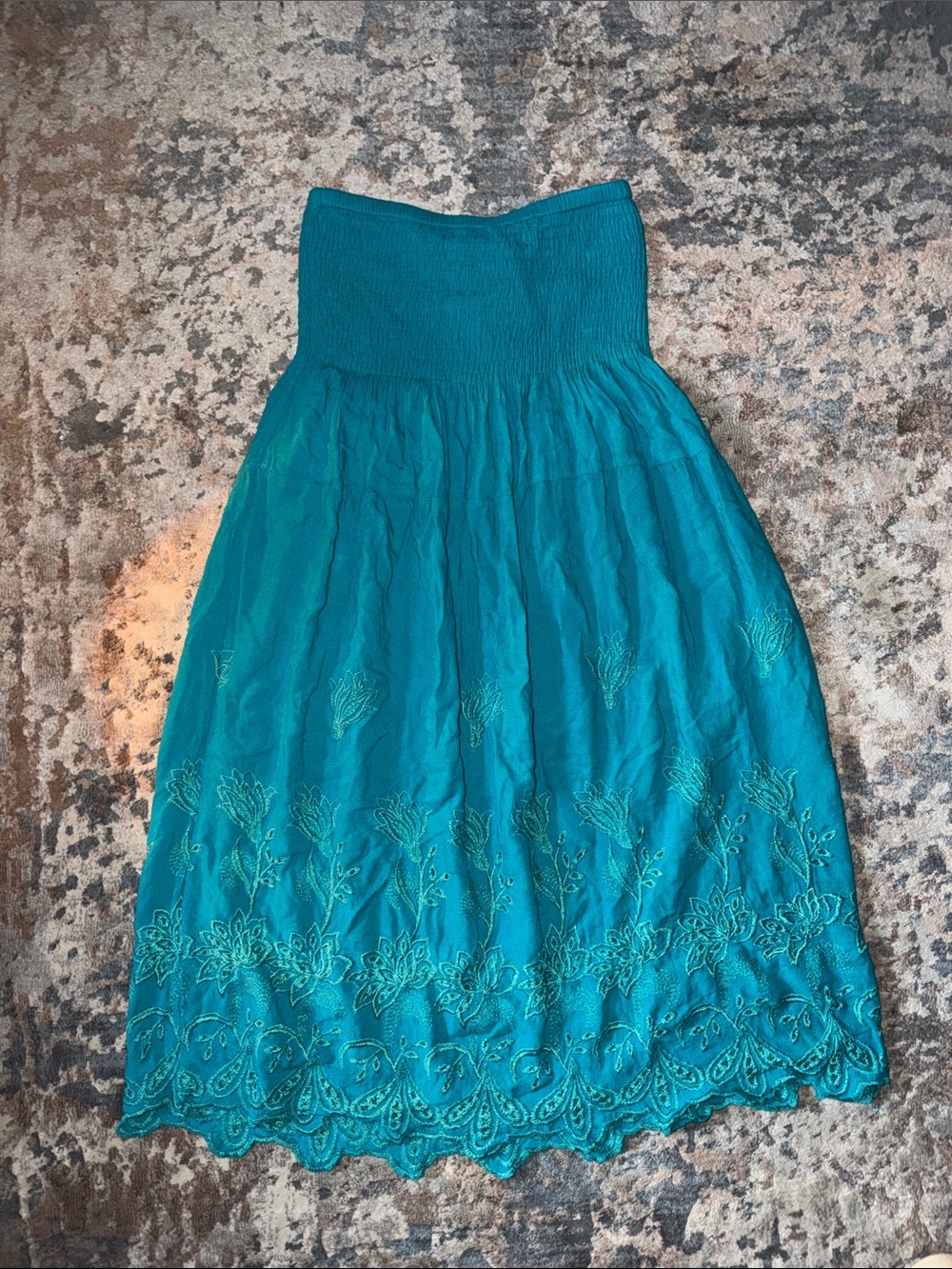 Teal Embroidered Strapless Beach Dress- Women - Picture 3 of 3